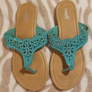 Copelli  Slip on turquoise colored thong sandals